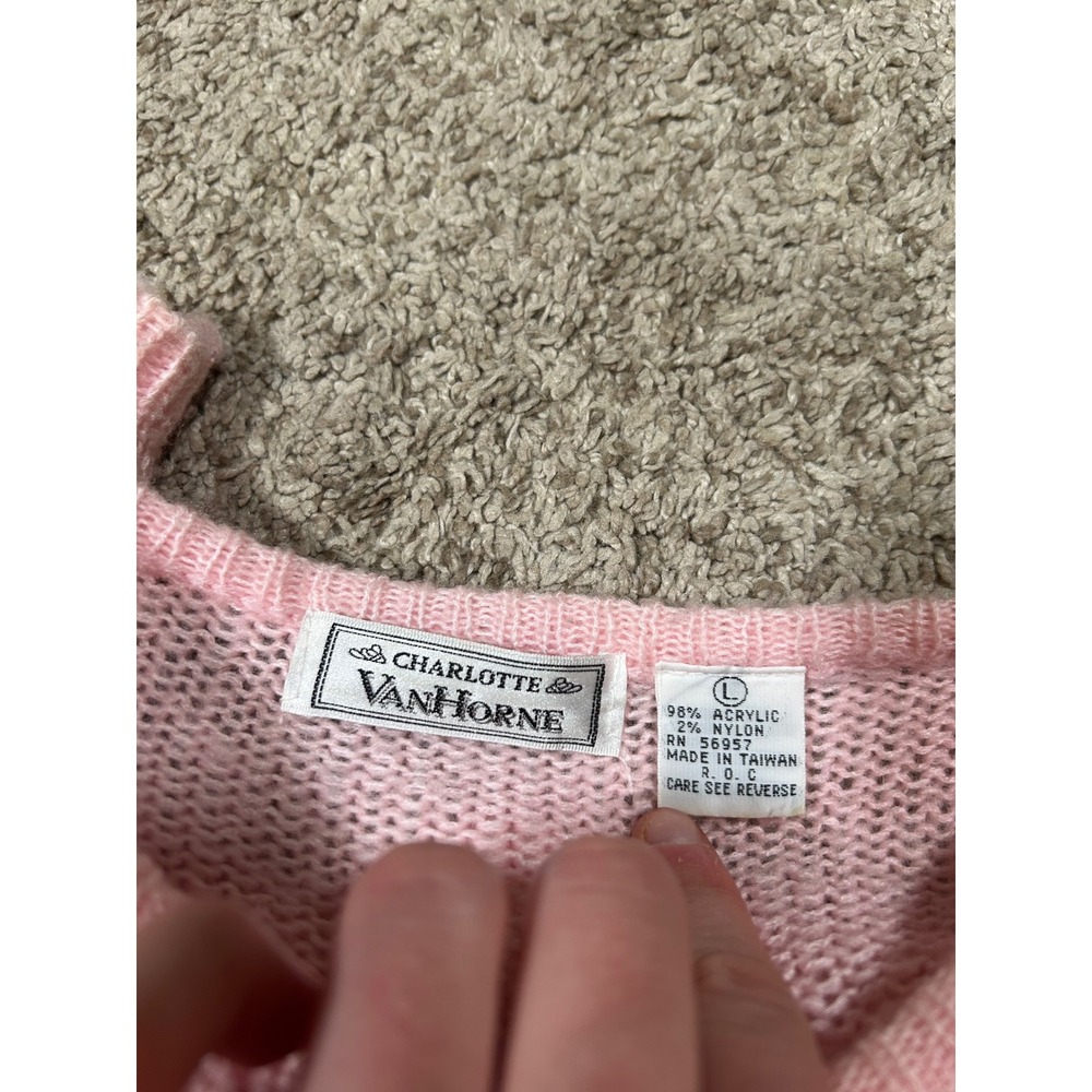 Vintage Charlotte Van Horne Pink Knit Sweater Pearl Beaded Cottagecore Coquette View 4